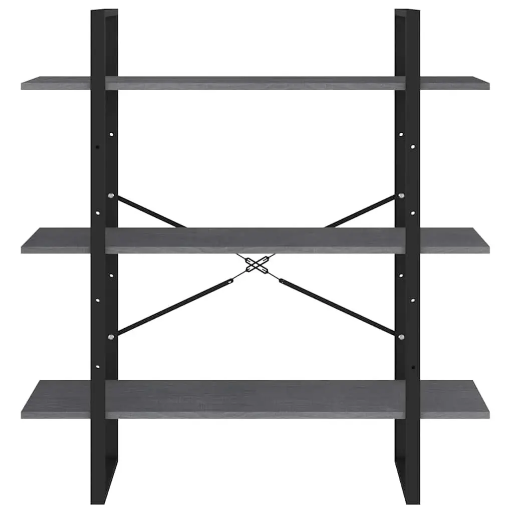 3-Tier Book Cabinet in Grey Solid Pine Wood