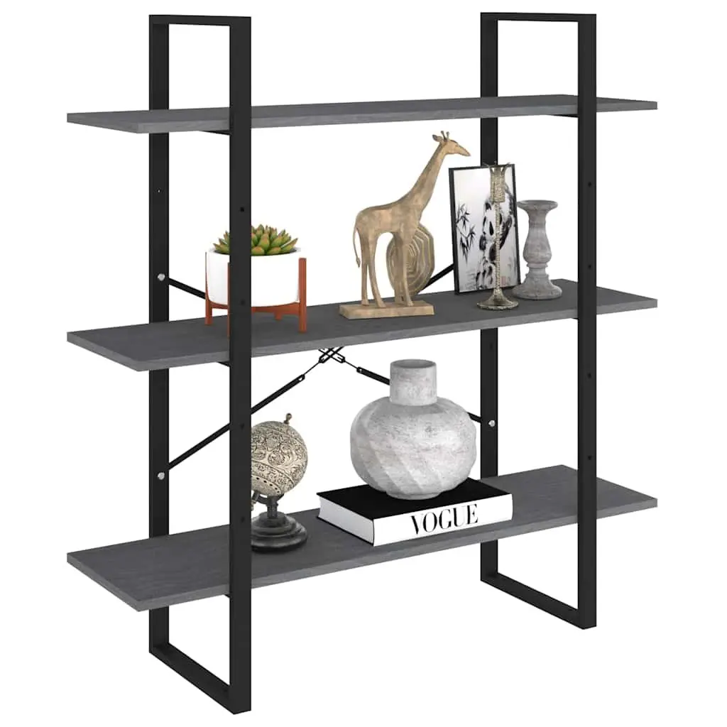 3-Tier Book Cabinet in Grey Solid Pine Wood