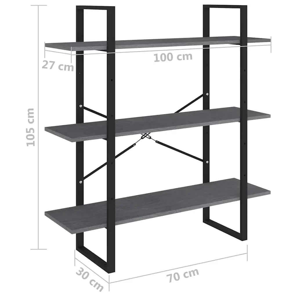 3-Tier Book Cabinet in Grey Solid Pine Wood