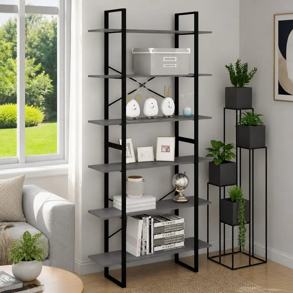 Grey Solid Pine Wood High Storage Cabinet