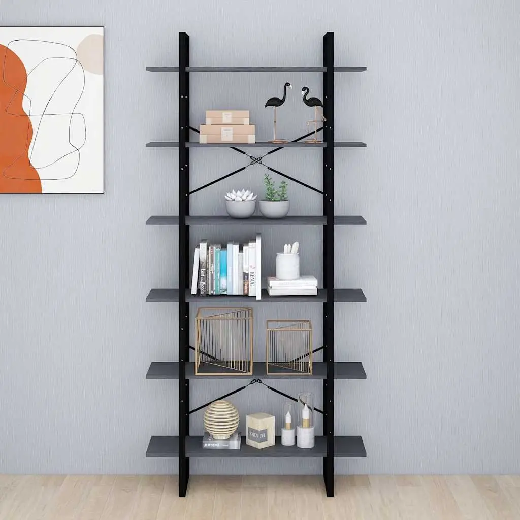 Grey Solid Pine Wood High Storage Cabinet