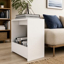Modern White Side Table with Open Storage