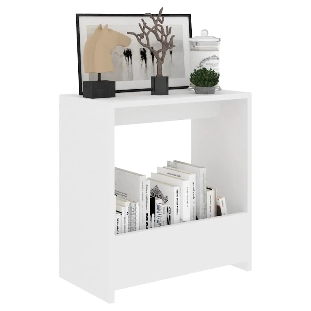 End Table White Modern Side Table with Open Storage Compartment Engineered Wood 50 x 26 x 50 cm