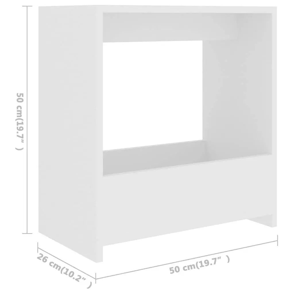 End Table White Modern Side Table with Open Storage Compartment Engineered Wood 50 x 26 x 50 cm