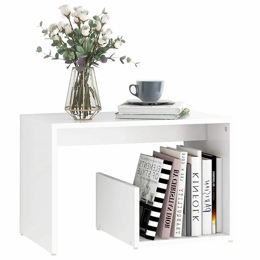 End Table White Modern Storage 59 x 36 x 38 cm Engineered Wood