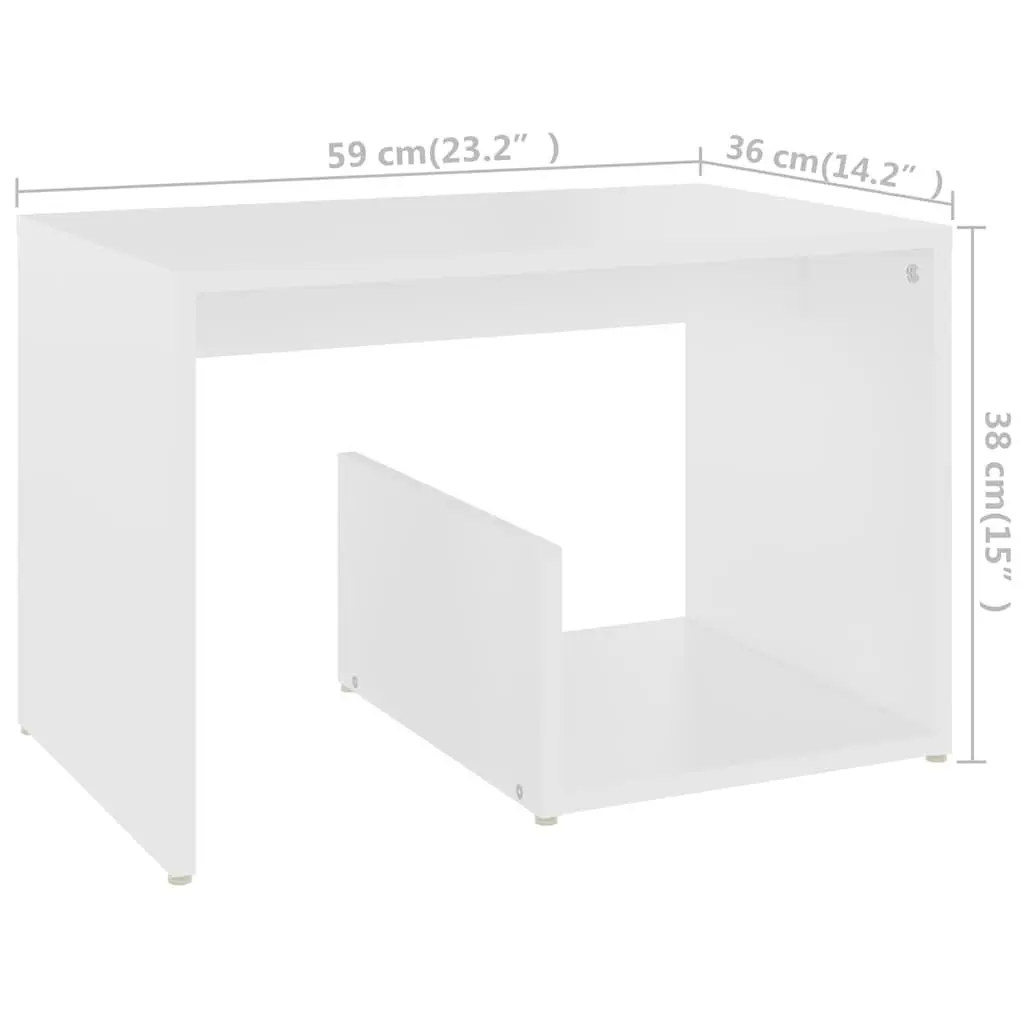 End Table White Modern Storage 59 x 36 x 38 cm Engineered Wood