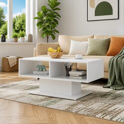 Modern White Coffee Table with Storage Shelf