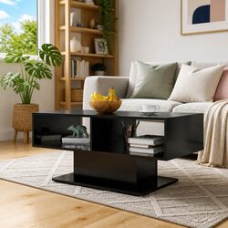 Modern Black Coffee Table with Storage Shelf