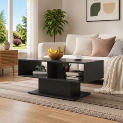 Modern Grey Coffee Table with Storage Shelf