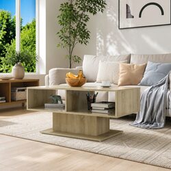 Modern Brown Coffee Table with Storage Shelf