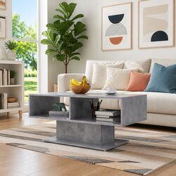 Grey Coffee Table with Storage Shelf for Living Room