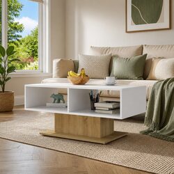 White Coffee Table with Storage Shelf for Living Room