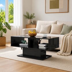 Modern Black High Gloss Coffee Table with Storage