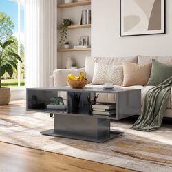 Grey High Gloss Coffee Table with Storage Shelf