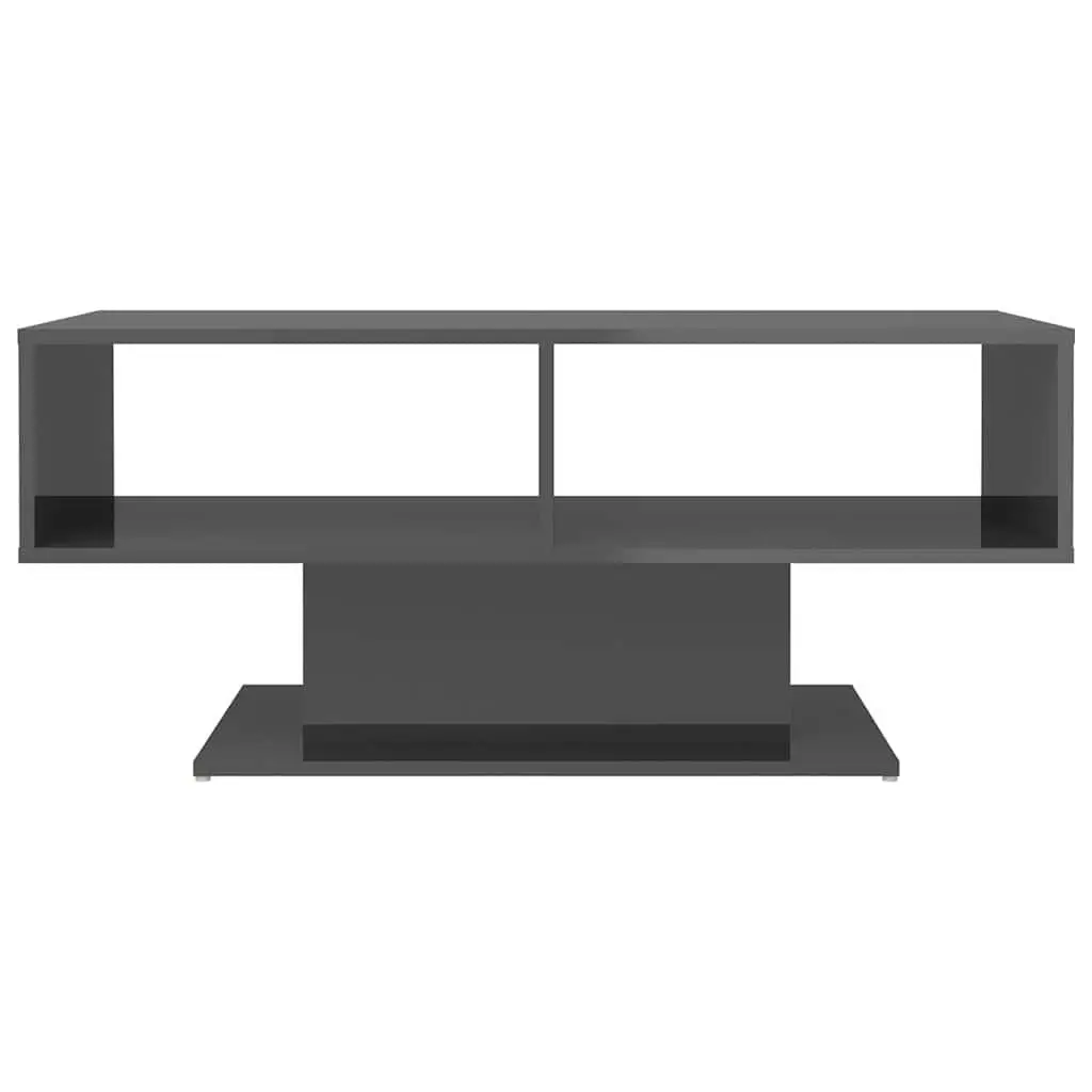 Coffee Table High Gloss Grey Engineered Wood Storage Shelf 103.5 x 50 x 44.5 cm