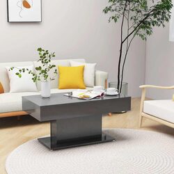 Grey Coffee Table High Gloss 96x50x45 cm Engineered Wood Centre Accent