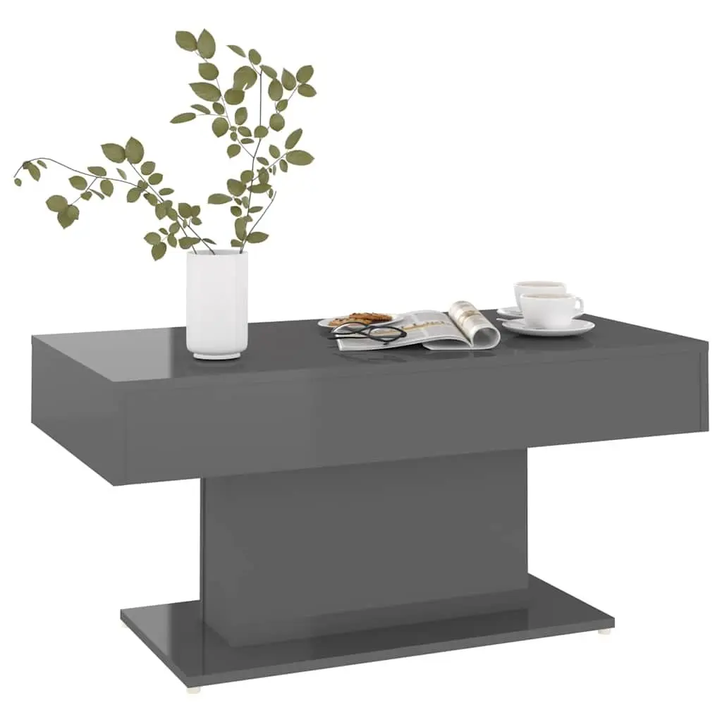 Coffee Table Engineered Wood High Gloss Grey 96x50x45cm Centre Accent