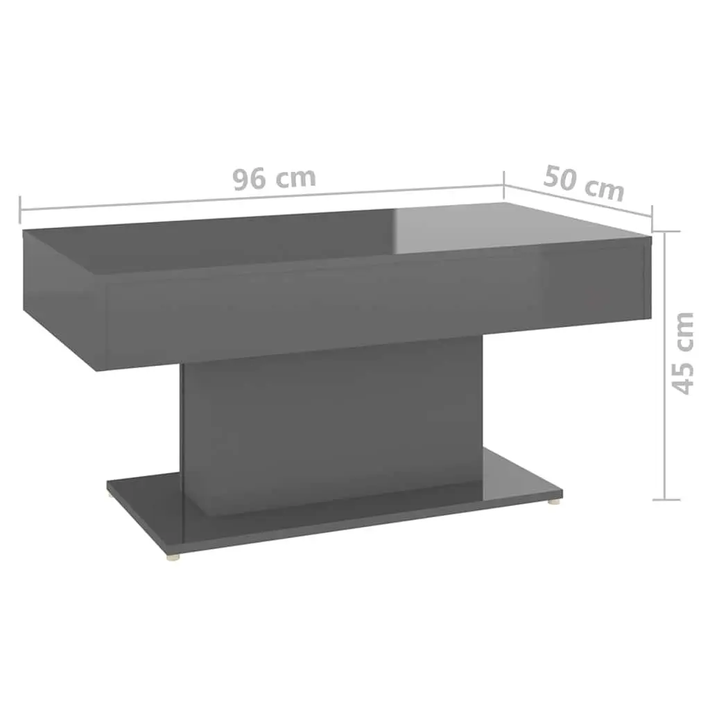 Coffee Table Engineered Wood High Gloss Grey 96x50x45cm Centre Accent