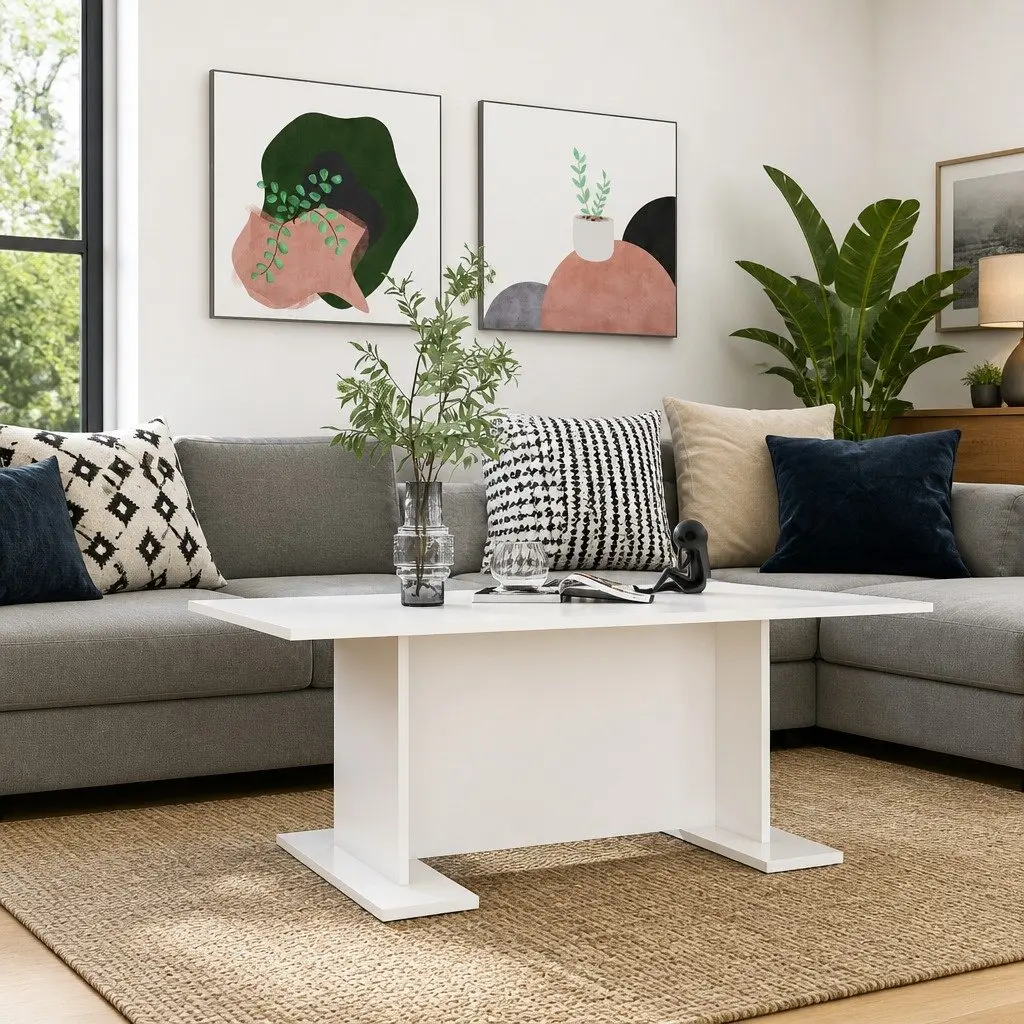 Coffee Table Modern White 103.5L x 60W x 40H cm Engineered Wood