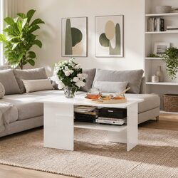 Elegant High Gloss White Coffee Table with Storage