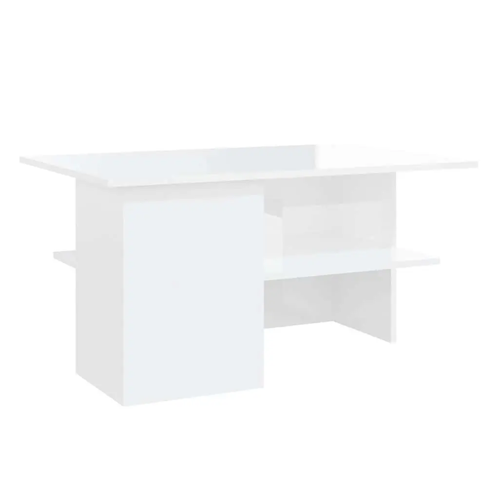 Coffee Table High Gloss White Storage Shelf Modern Engineered Wood 90L x 60W x 46.5H cm