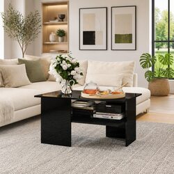 High Gloss Black Coffee Table with Storage Shelf
