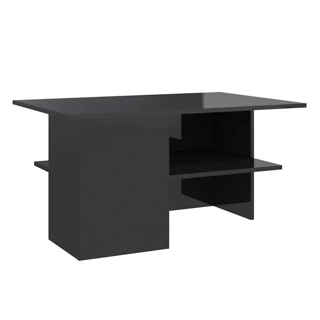 Coffee Table High Gloss Black 90cm Engineered Wood Storage Shelf