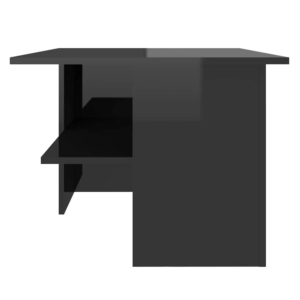 Coffee Table High Gloss Black 90cm Engineered Wood Storage Shelf