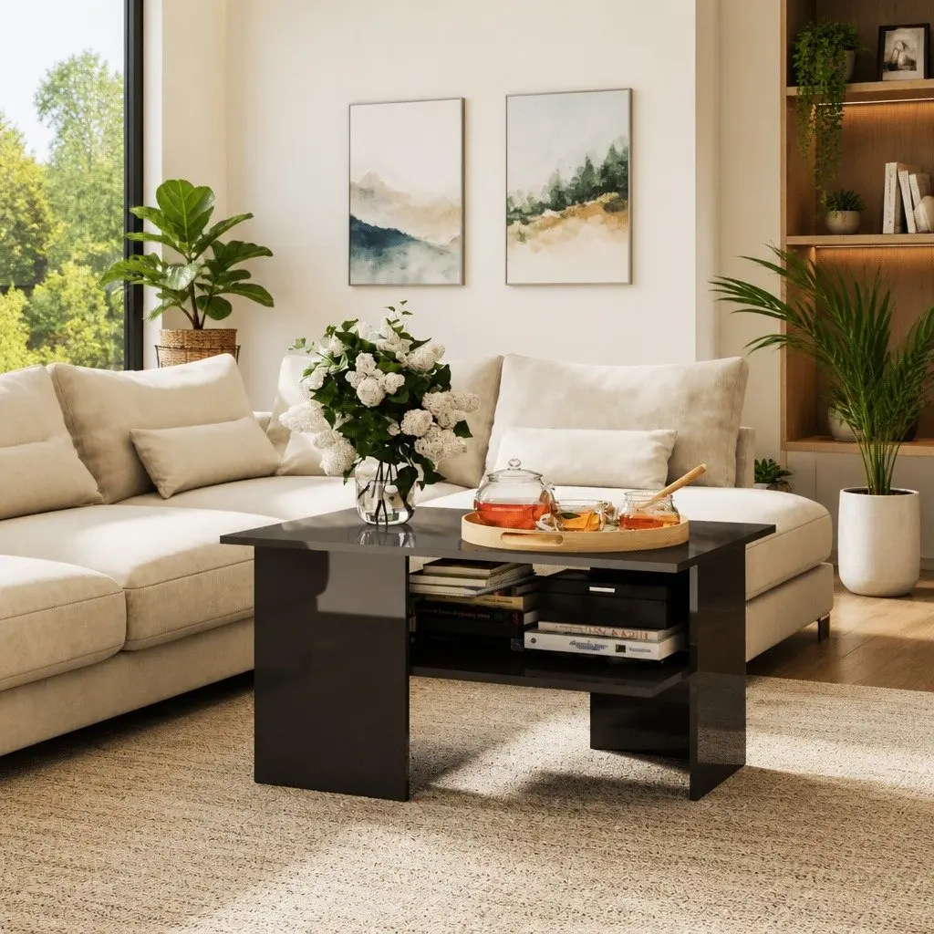 Coffee Table High Gloss Grey Modern 90 x 60 x 46.5 cm Engineered Wood