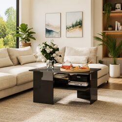 Modern Grey Coffee Table with Storage Shelf