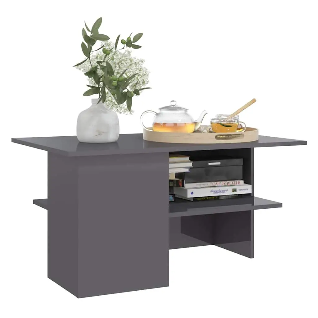Coffee Table High Gloss Grey Modern 90 x 60 x 46.5 cm Engineered Wood