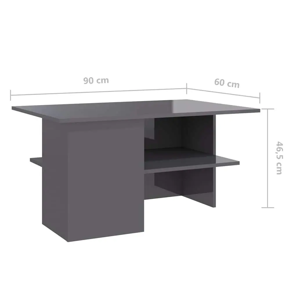 Coffee Table High Gloss Grey Modern 90 x 60 x 46.5 cm Engineered Wood