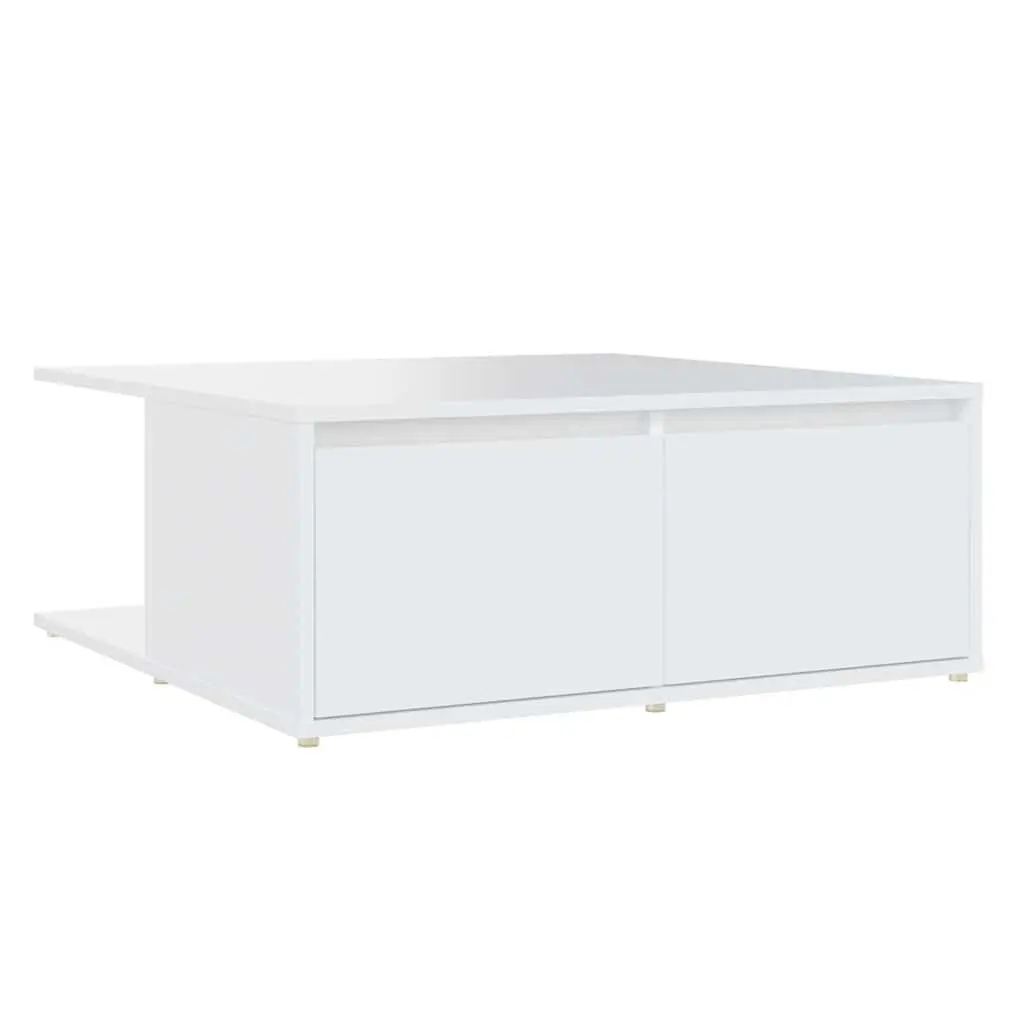 White Coffee Table with Storage for Living Room 80x80x31cm