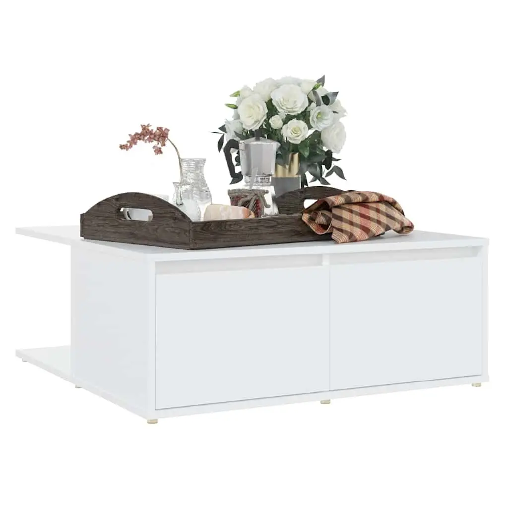 White Coffee Table with Storage for Living Room 80x80x31cm