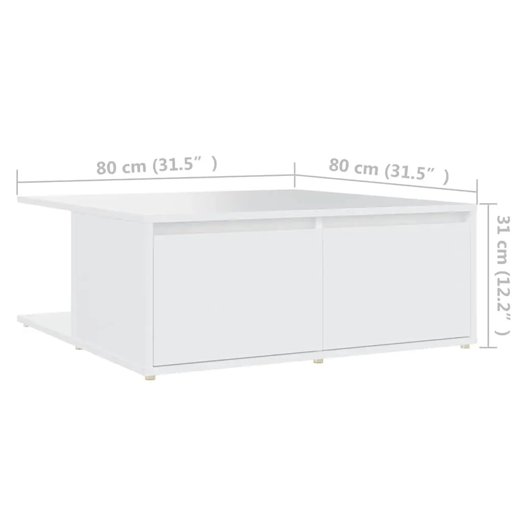 White Coffee Table with Storage for Living Room 80x80x31cm