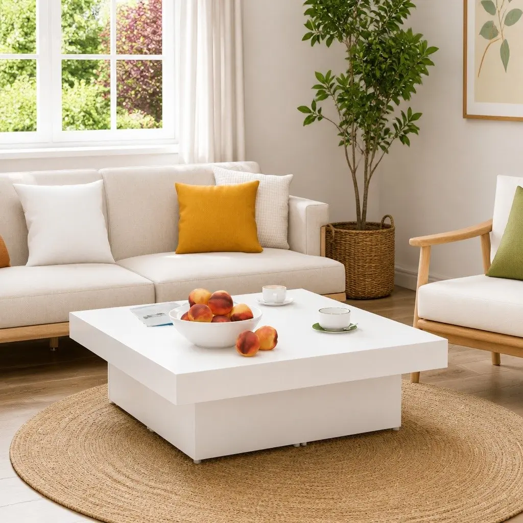 White Coffee Table 90x90x28cm for Living Rooms