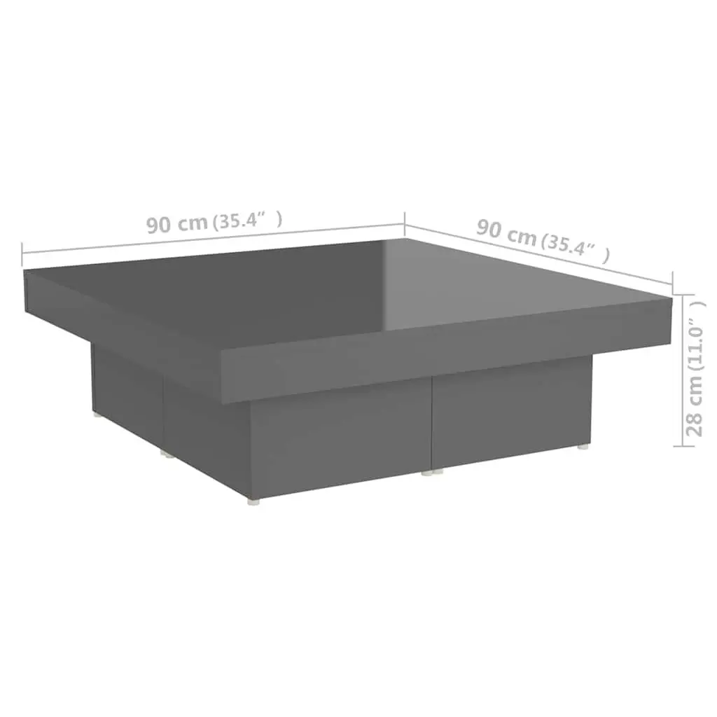 Coffee Table Grey High Gloss 90cm Modern Living Room Centre Table 28cm