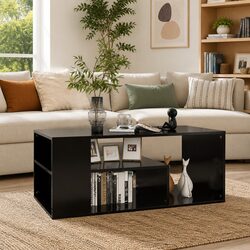 Stylish Black Coffee Table with Storage for Living Rooms