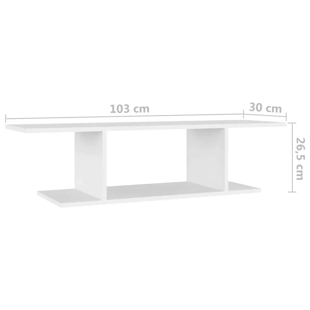 Wall Mounted TV Cabinet White Open Shelving Storage Unit 103 x 30 x 26.5 cm