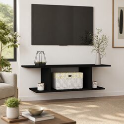 Floating Shelf Unit for Wall Mounted TV in Black