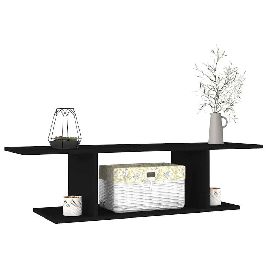 Wall Mounted TV Cabinet Black Floating Shelf Unit 103cm Wood