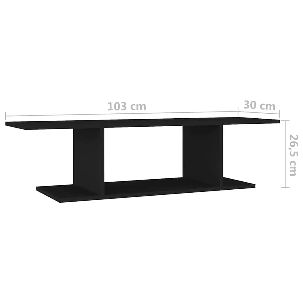 Wall Mounted TV Cabinet Black Floating Shelf Unit 103cm Wood