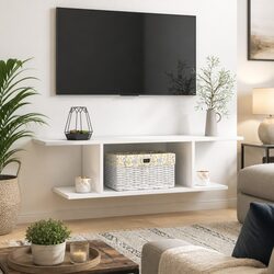 White Gloss Wall Mounted TV Cabinet for Living Rooms