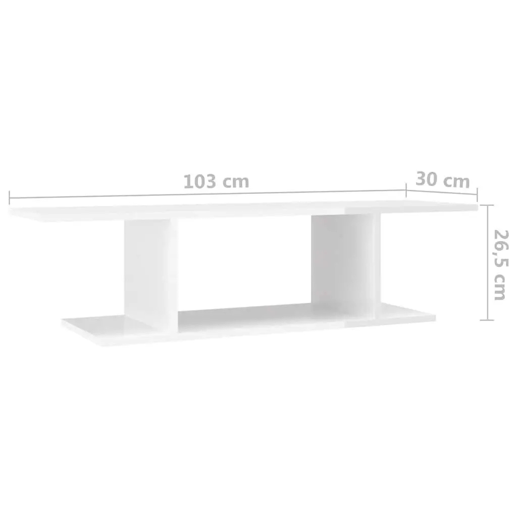Wall Mounted TV Cabinet White Gloss Modern 103cm MDF