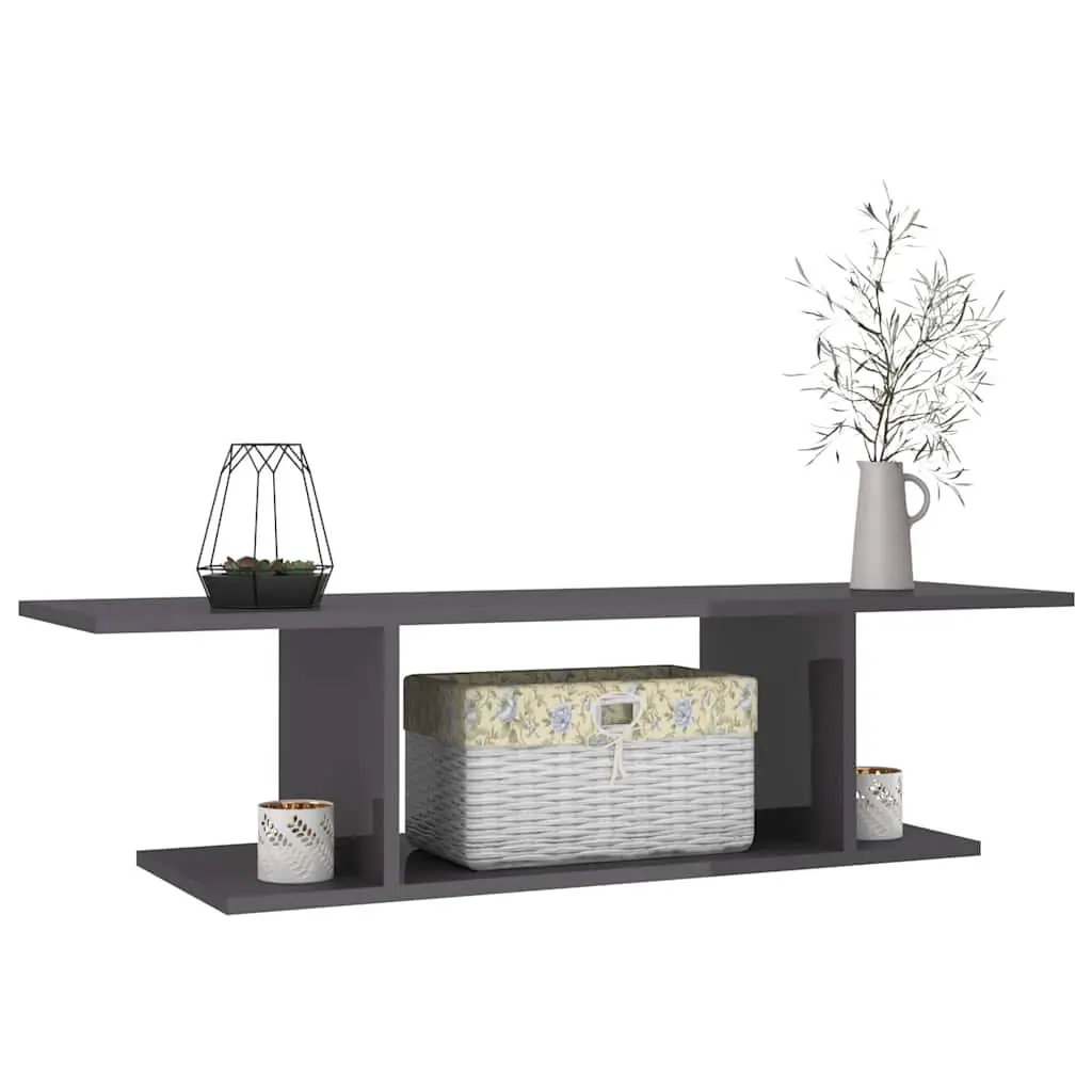 Wall Mounted TV Cabinet High Gloss Grey Storage Unit 103cm