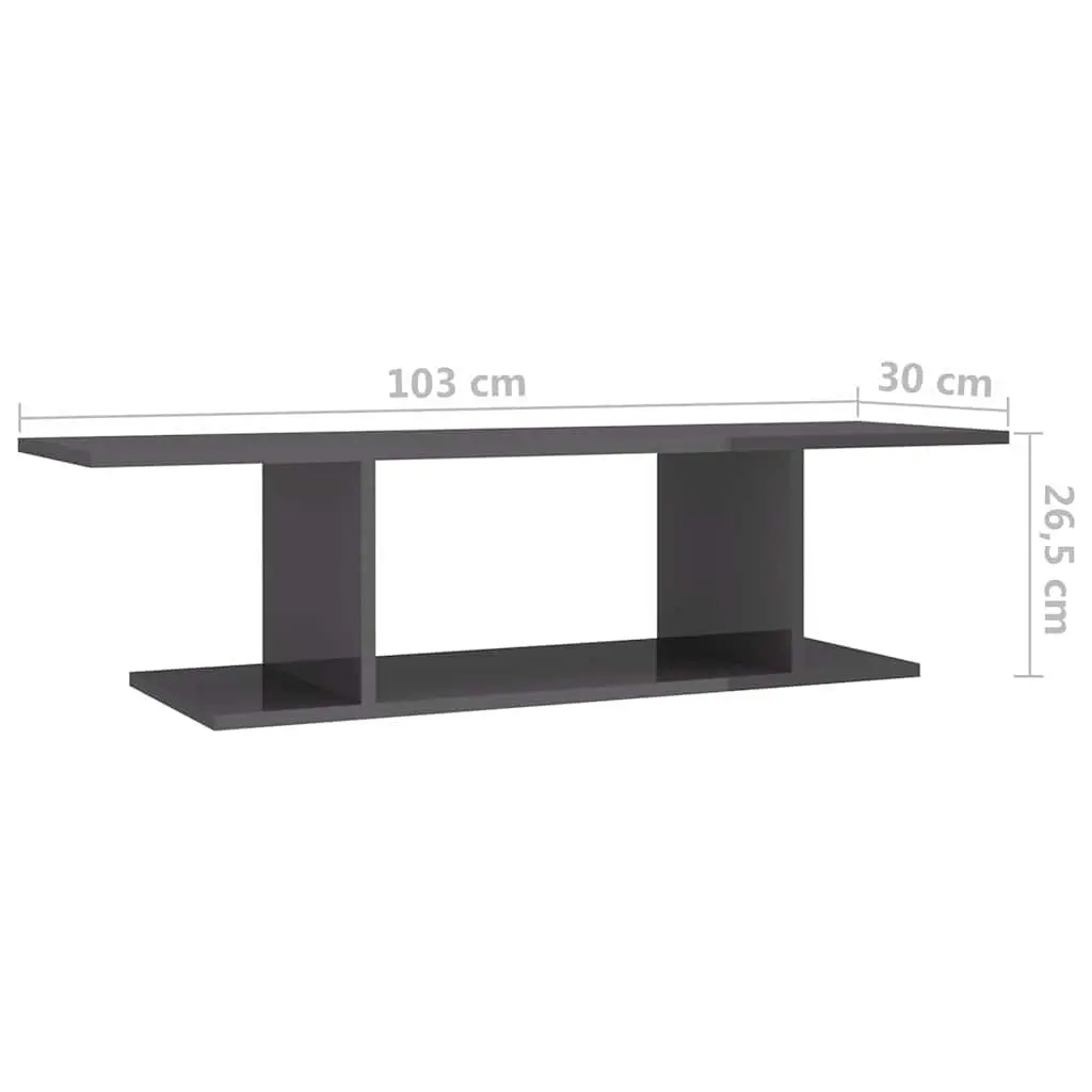 Wall Mounted TV Cabinet High Gloss Grey Storage Unit 103cm