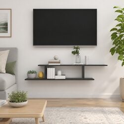 Asymmetrical Grey Floating TV Shelf for Modern Living Spaces
