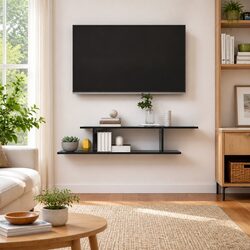 Grey High Gloss Wall-Mounted TV Shelf for Living Spaces