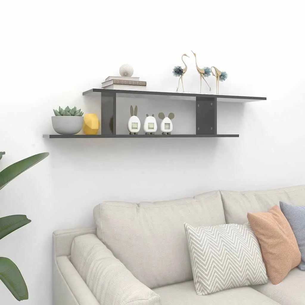 Wall-Mounted TV Shelf High Gloss Grey 125cm Engineered Wood