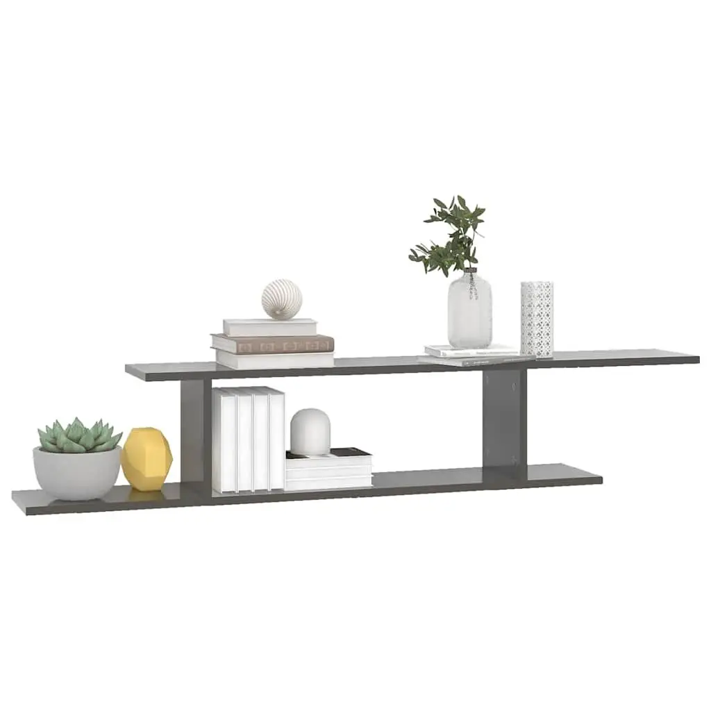 Wall-Mounted TV Shelf High Gloss Grey 125cm Engineered Wood